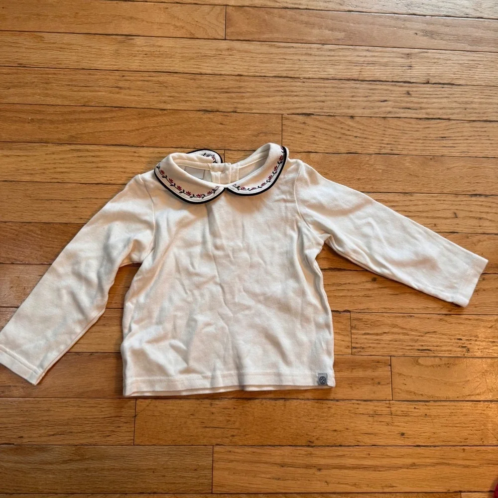 OshKosh Bgosh Girls‎ 2T Cream Floral Embroidered Peter Pan Collar Top